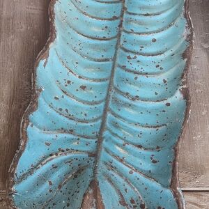 Blue Leaf-Shaped Ceramic Tray
